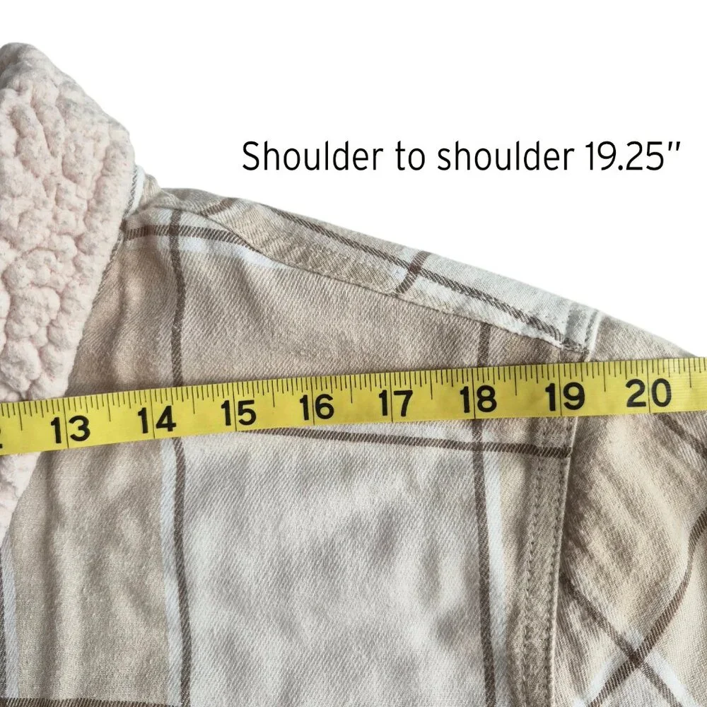 Hollister Sherpa-Lined Flannel Neutral Tan White Color Full Zip Shirt Jacket XL - Picture 14 of 16